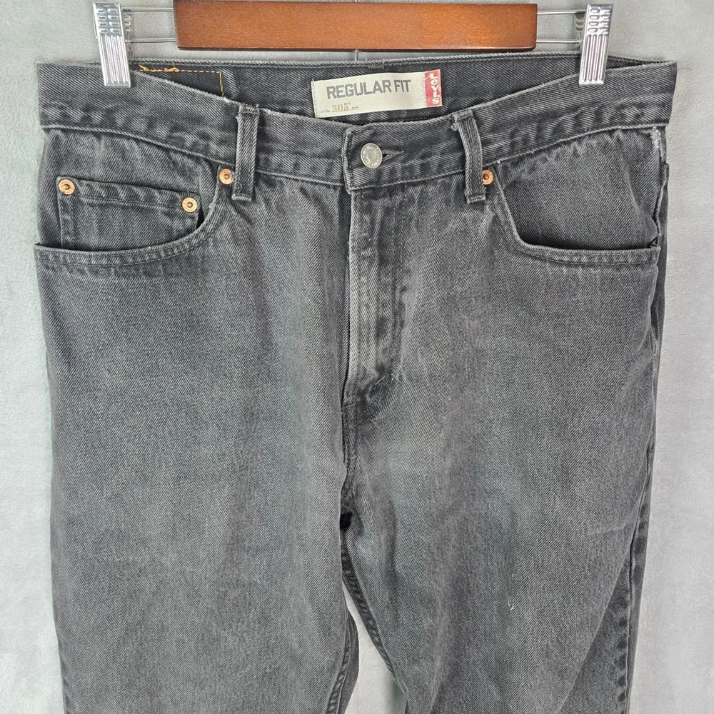 Vintage Levis 505 Regular Fit Jeans Faded Black Denim Straight Leg Mens 32x28